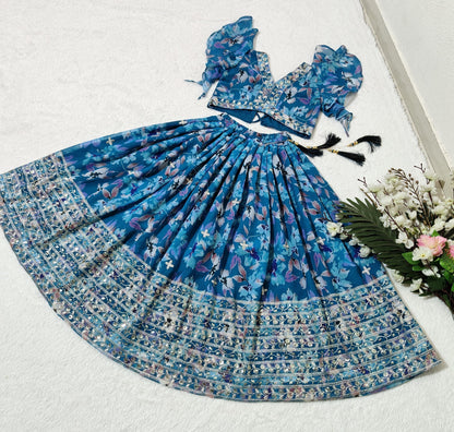 Blue georgette lehenga choli for small girls online shopping
