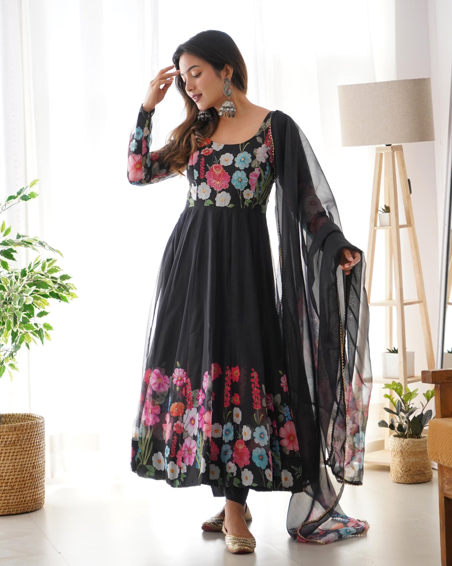 Full sleeves long anarkali Black color gown price