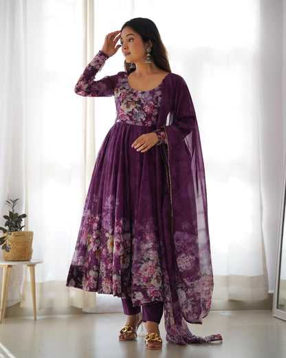 Wine color organza silk salwar suit with dupatta
