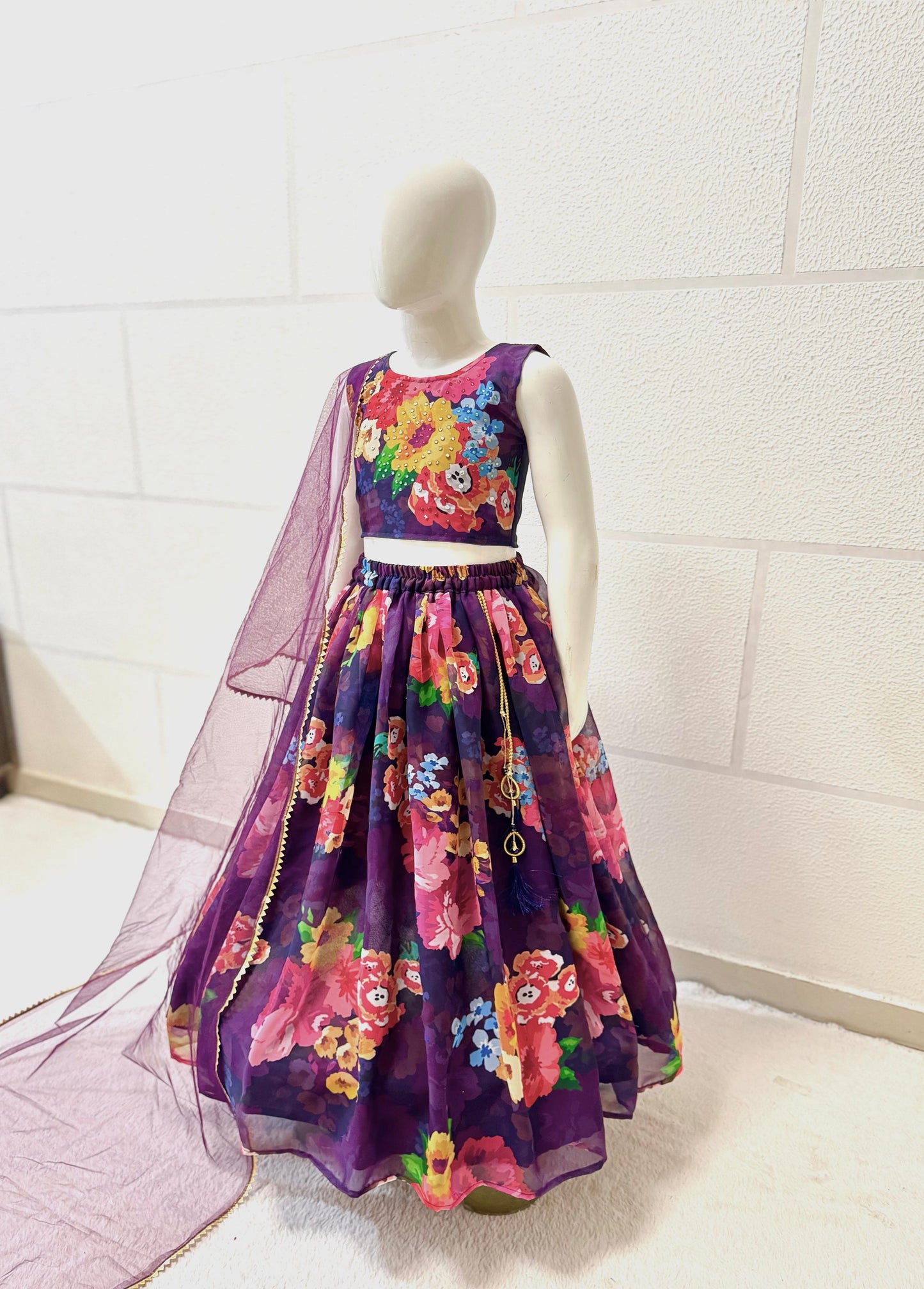 Purple color georgette lehenga with top for small girls price
