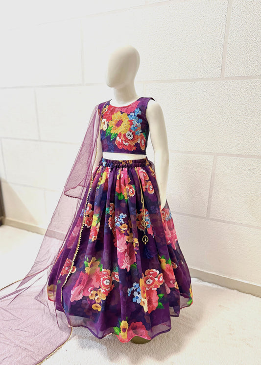Purple color georgette lehenga with top for small girls price
