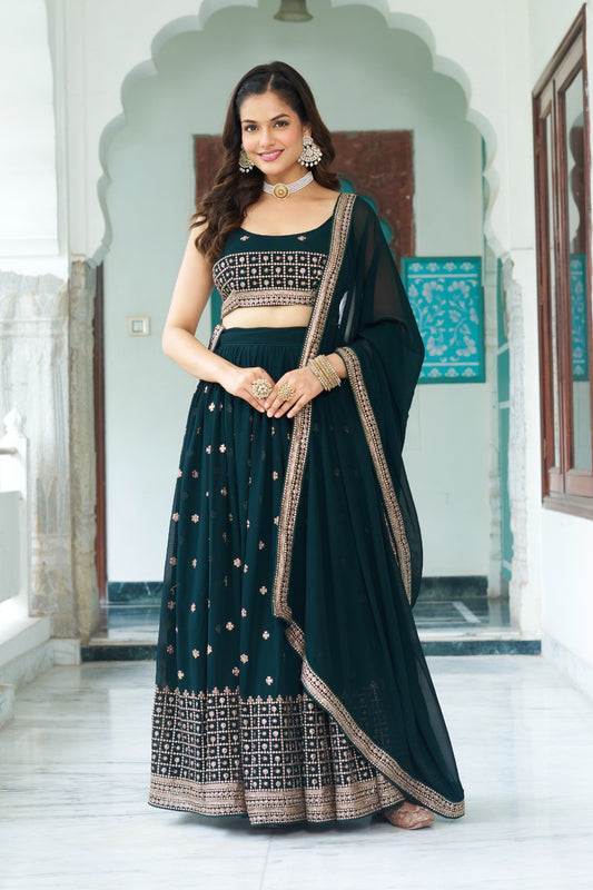 Green color georgette lehenga choli USA