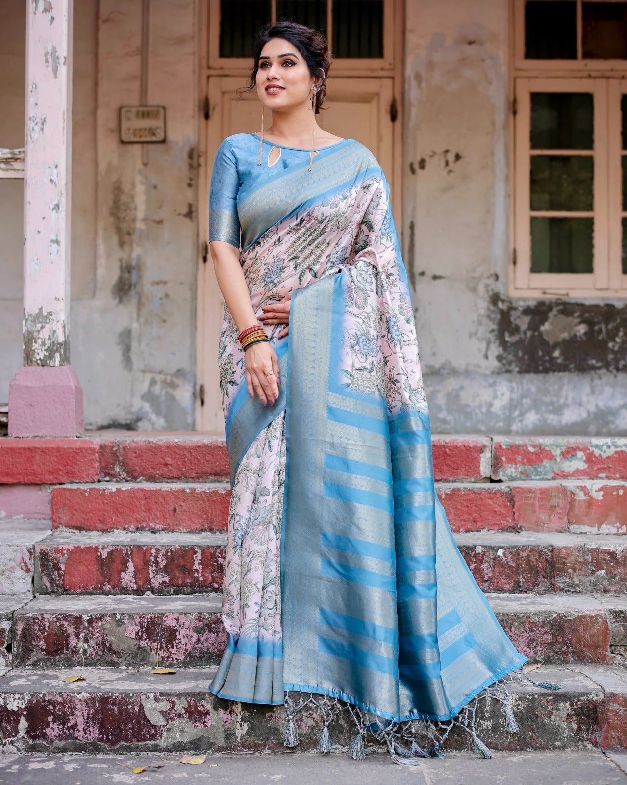 Light pink color banarasi silk saree for wedding