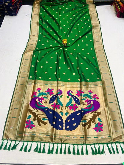 Green color paithani silk saree with blouse