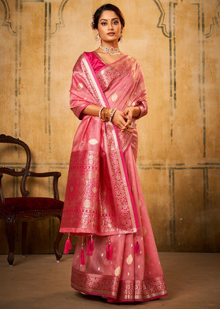 Pink Tissue Saree Blouse
