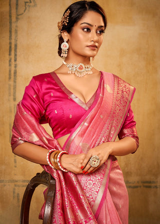 Pink tissue saree for wedding
