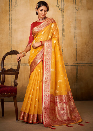 Mustard tissue weaving sarees online shopping
