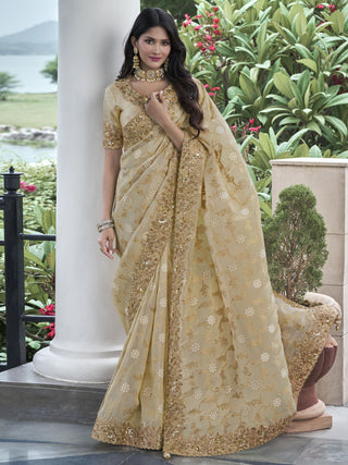 Beige color tissue silk saree for women with price
