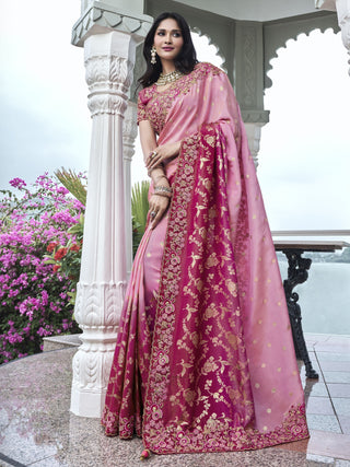 Pure pink color tissue silk saree for women
