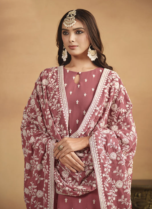 Peach color georgette salwar suit for wedding online