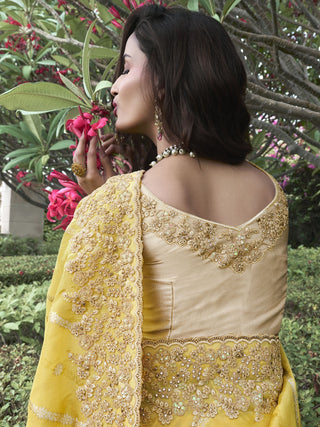 Bride haldi rasam yellow color saree for women