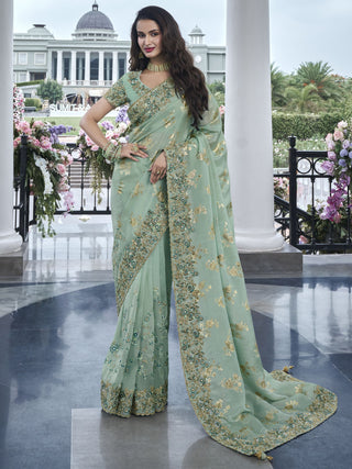 Pista color tissue silk saree