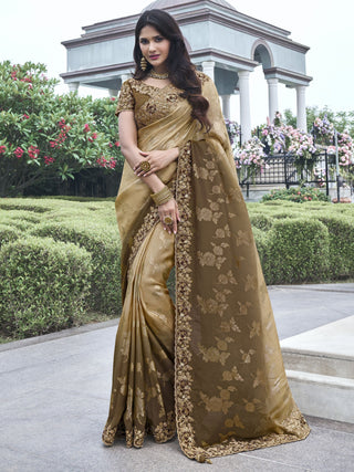 Brown color tissue silk saree for women