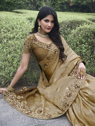 Brown color tissue silk saree for women price