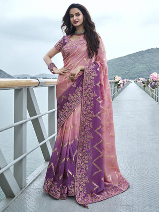 Peach color tissue silk saree