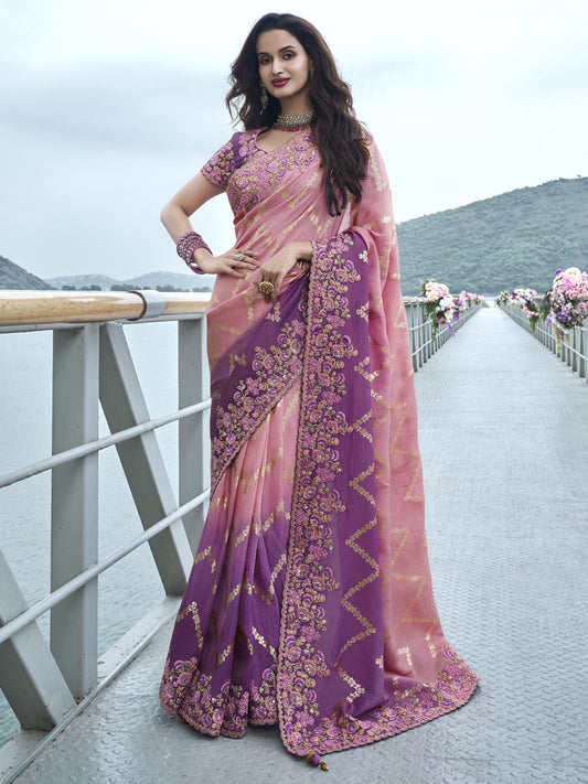 Peach color tissue silk saree