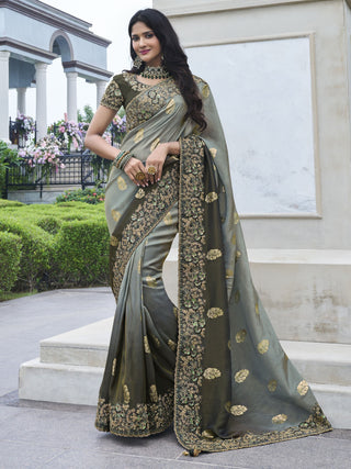 Mehendi color tissue silk saree