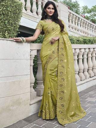 Light green color tissue silk saree for women
