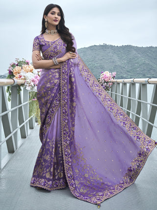 Purple color tissue silk weaving saree