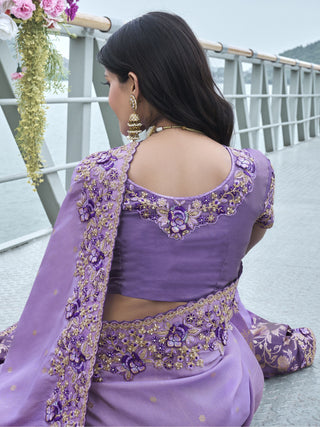 Wedding wear Purple color tissue silk weaving saree for women online