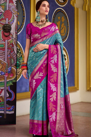 Rama color banarasi silk saree