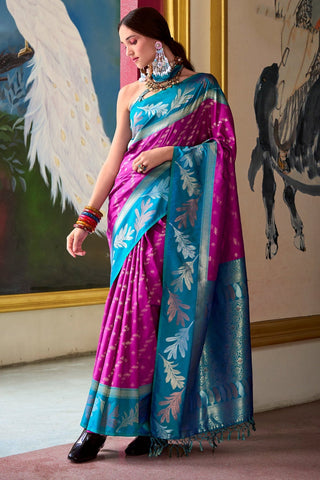 Magenta color banarasi silk saree for women images