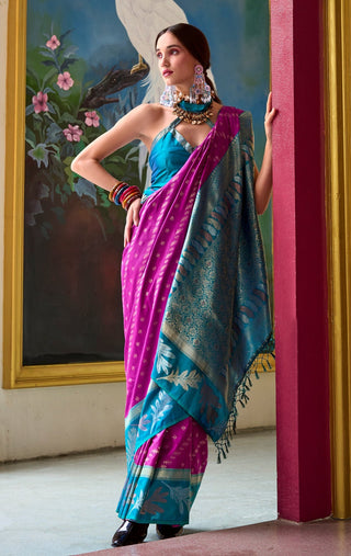 Magenta color banarasi silk saree for women online