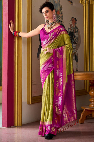 Mehendi color banarasi silk saree images