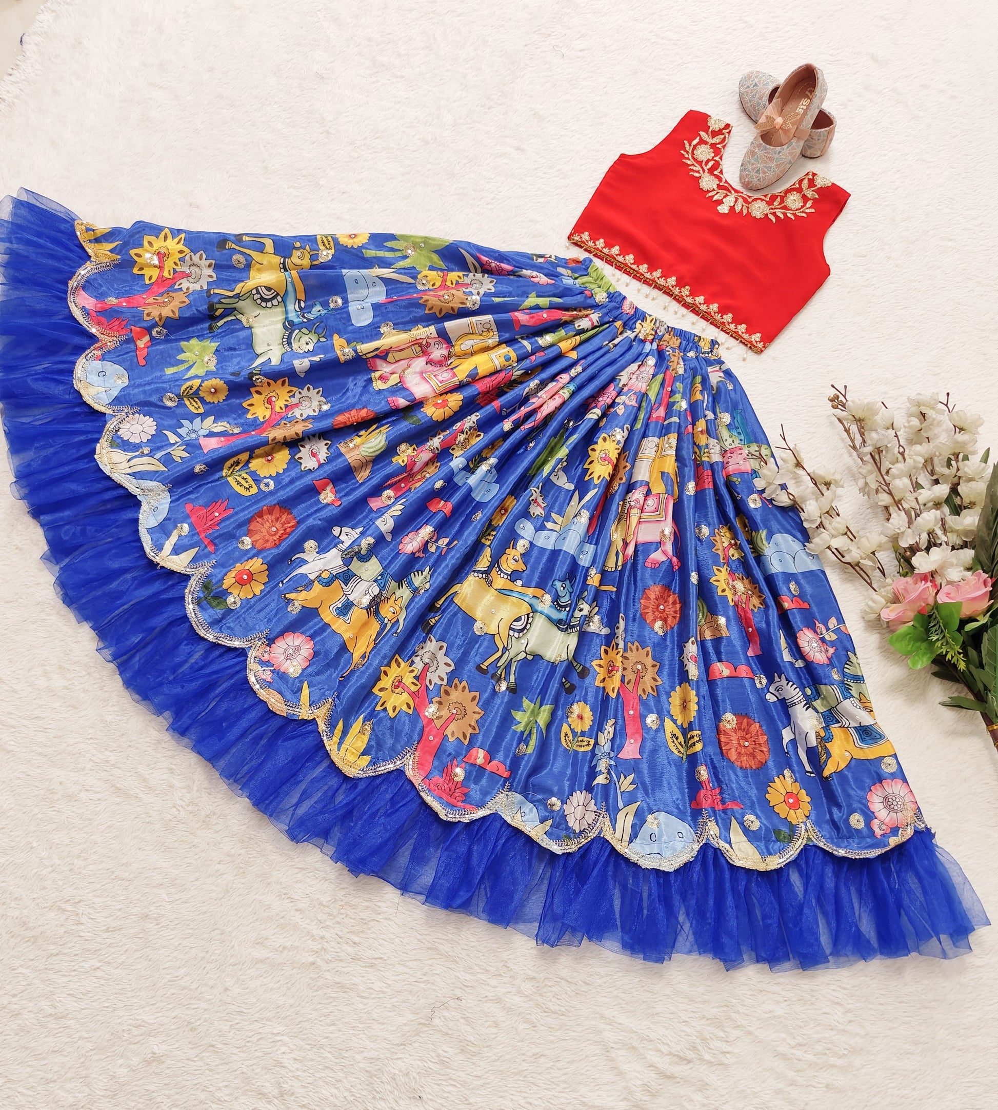 Blue silk lehenga choli for small girls with images
