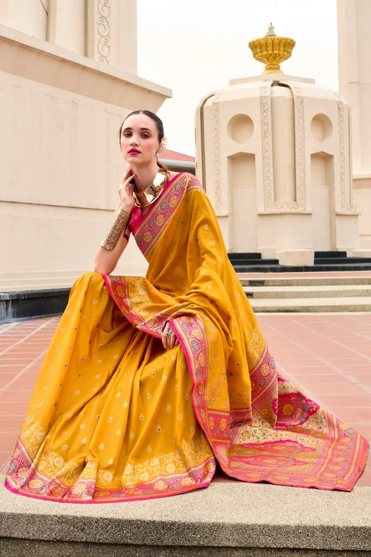 Yellow Banarasi Saree For haldi
