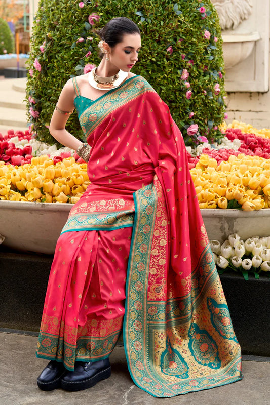 Pink color banarasi silk saree for women with online
