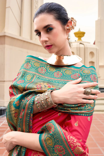 Pink color banarasi silk saree for women with online
