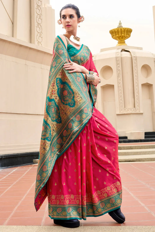 Pink color banarasi silk saree for women with price
