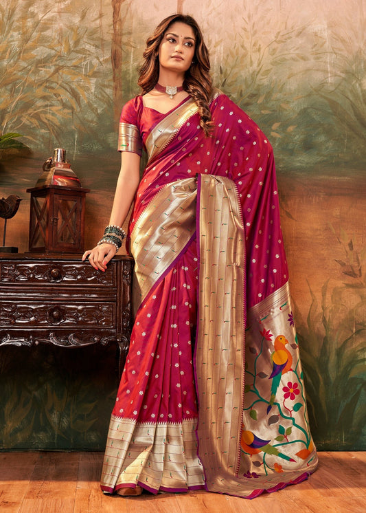 Maroon color paithani silk saree for women price

