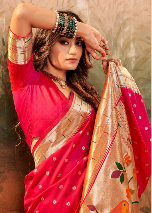 Rani pink paithani silk saree for women online
