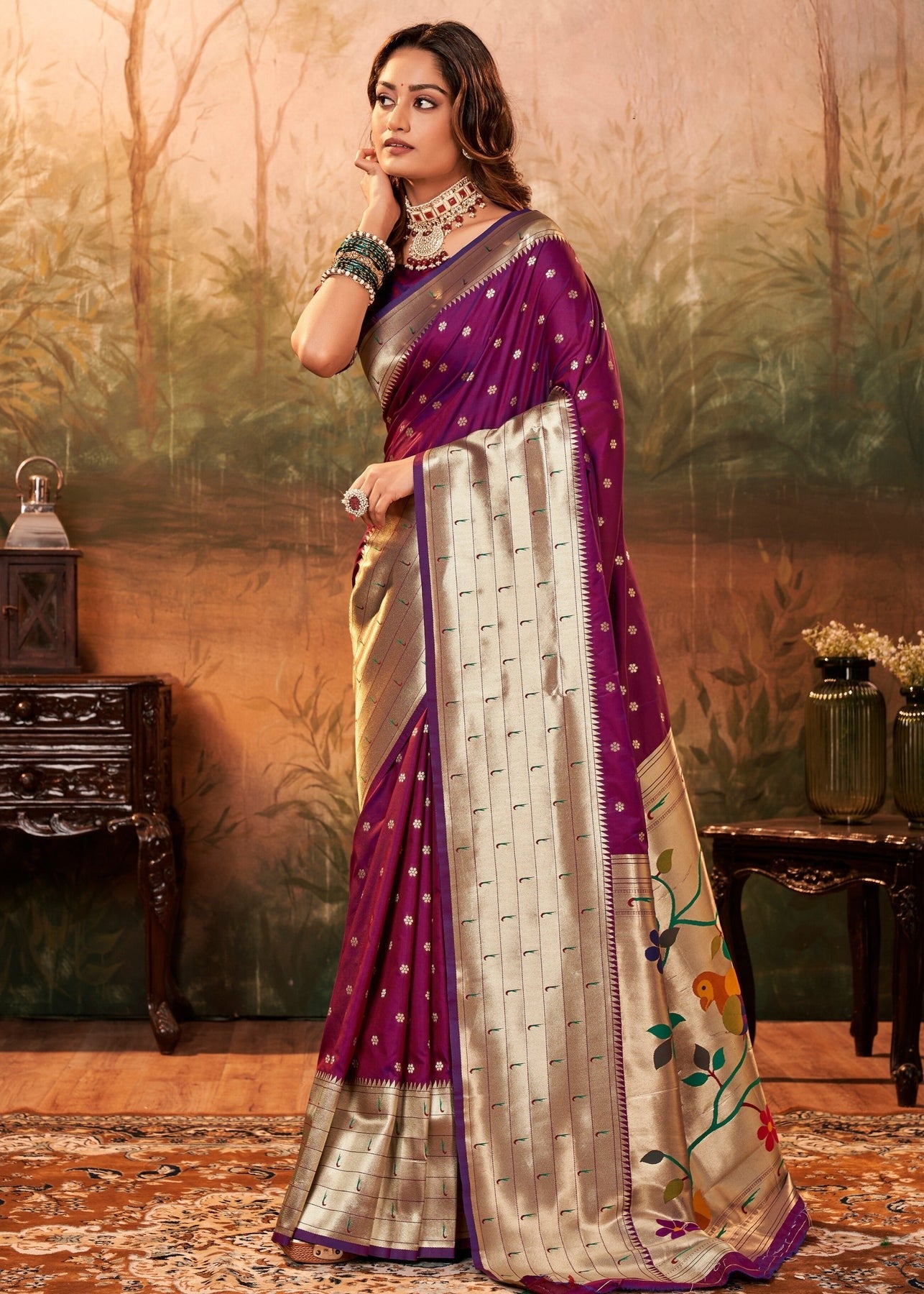 Wine color paithani silk saree for women price
