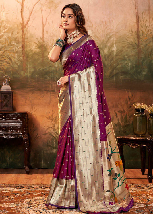 Wine color paithani silk saree for women price
