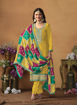 Yellow chinon silk salwar suit for women price
