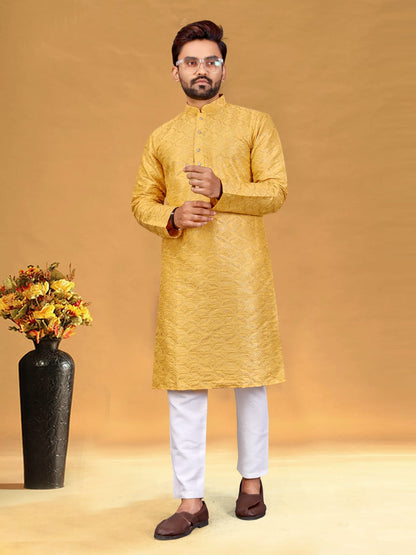 Mustard color mens designer kurta