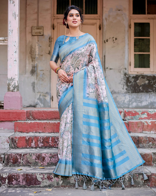 Light pink color banarasi silk saree for women