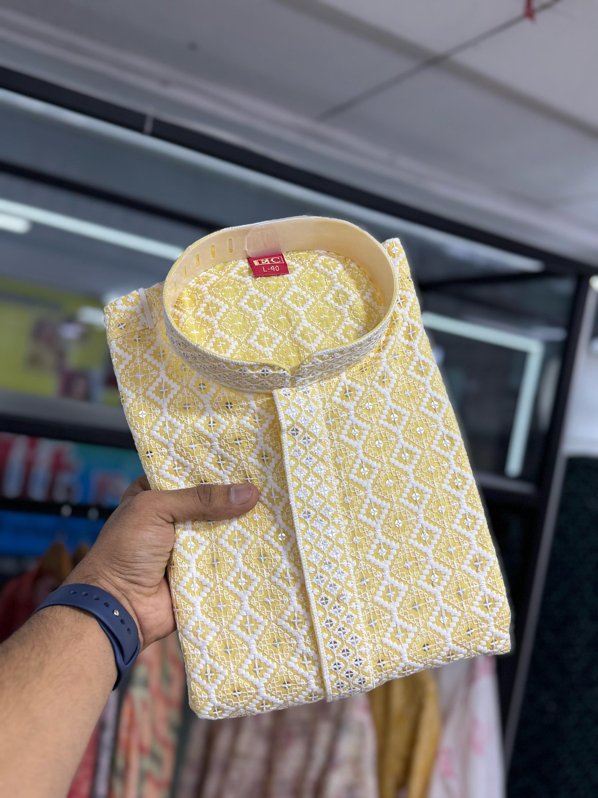 Yellow color rayon mens kurta with pajama price