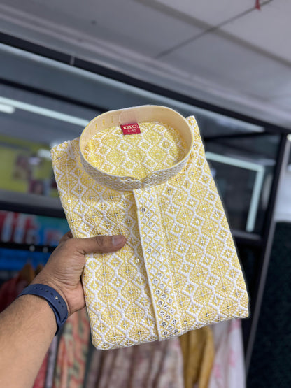 Yellow color rayon mens kurta with pajama price