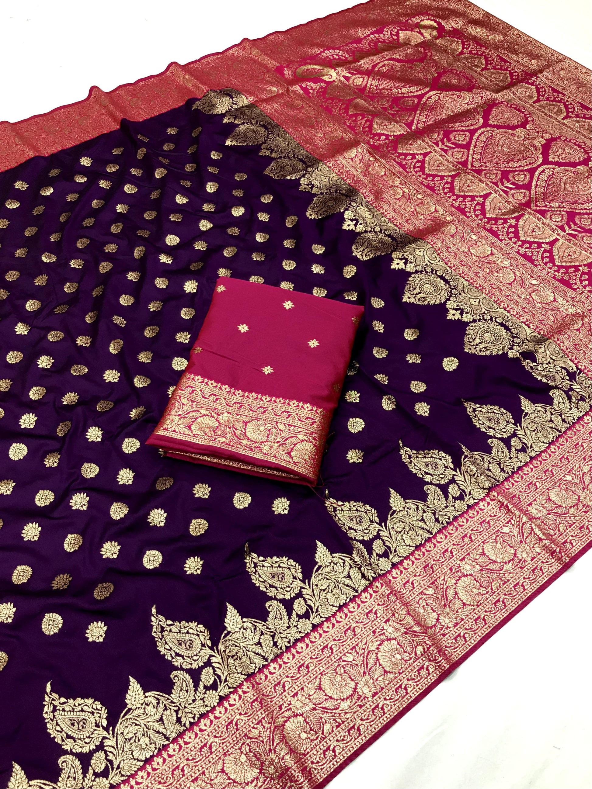 Purple color banarasi silk saree with blouse online