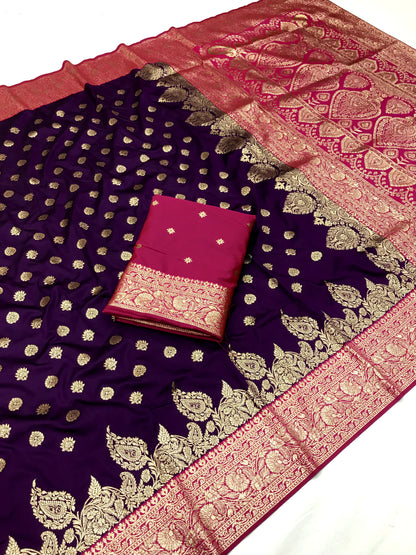 Purple color banarasi silk saree with blouse online