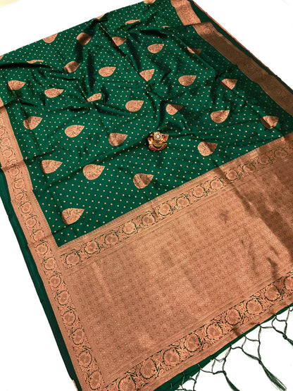 Green color banarasi silk saree for women