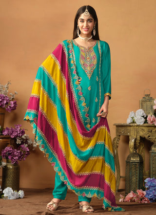 Rama color salwar kameez for women with dupatta
