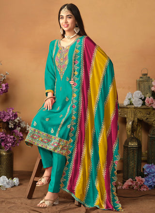 Rama color silk salwar kameez images