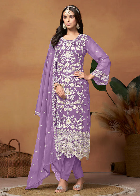 Purple color organza salwar kameez for women