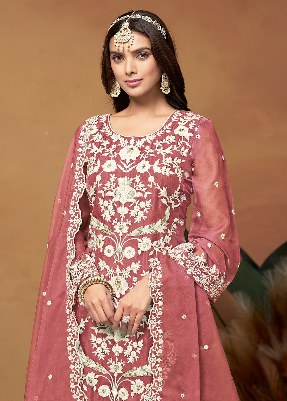 Peach color organza salwar suit with dupatta price
