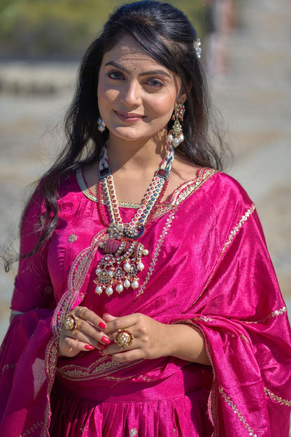 Pink color chinon lehenga choli price